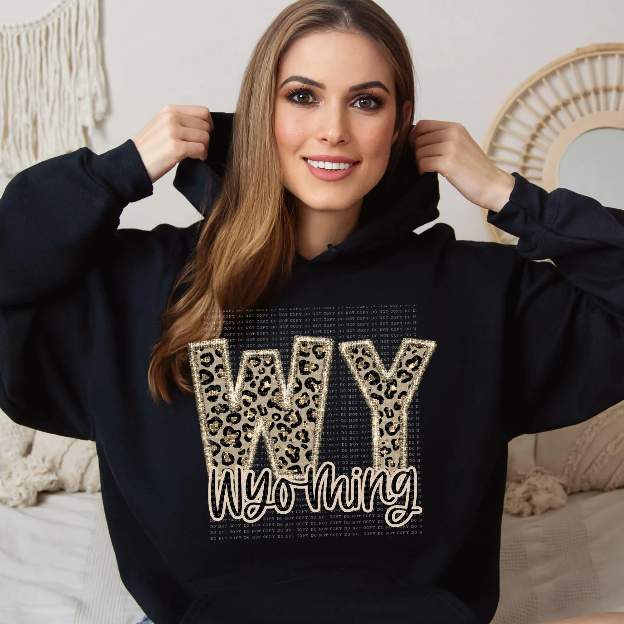 Faux Embroidered Cheetah North Dakota - Wyoming Hoodie by Crafty Casey's