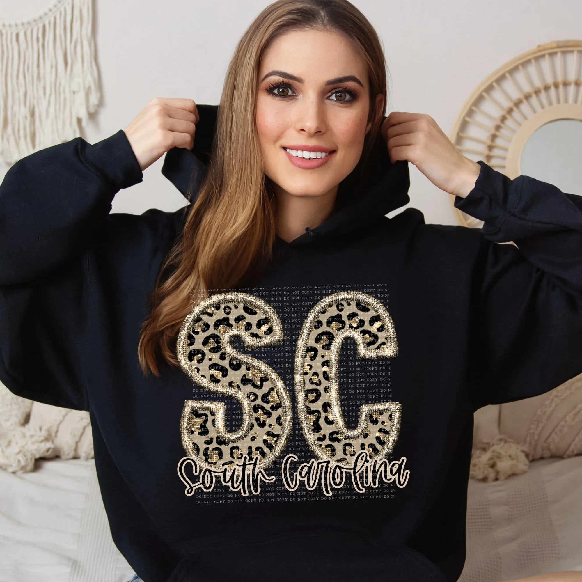 Faux Embroidered Cheetah North Dakota - Wyoming Hoodie by Crafty Casey's