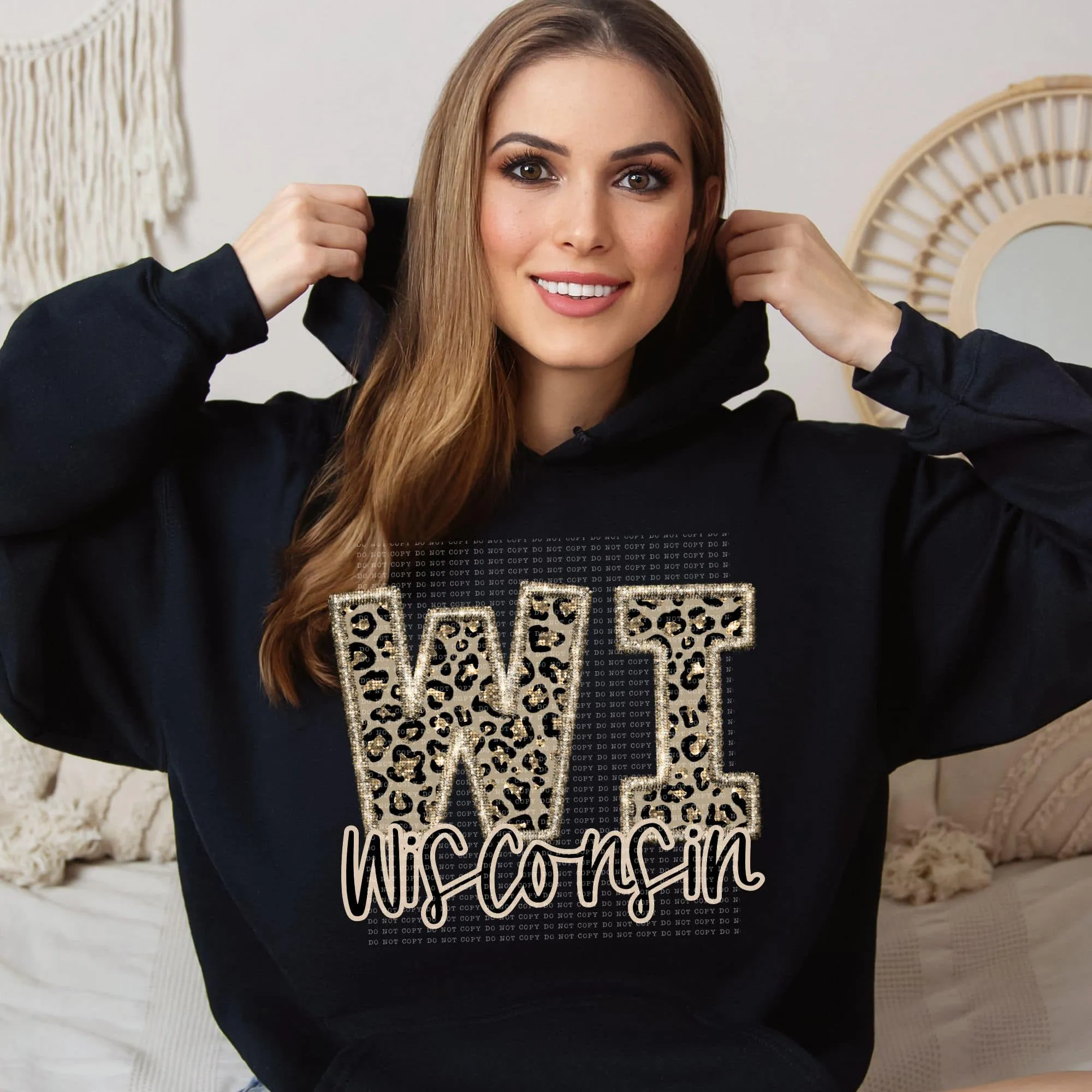 Faux Embroidered Cheetah North Dakota - Wyoming Hoodie by Crafty Casey's