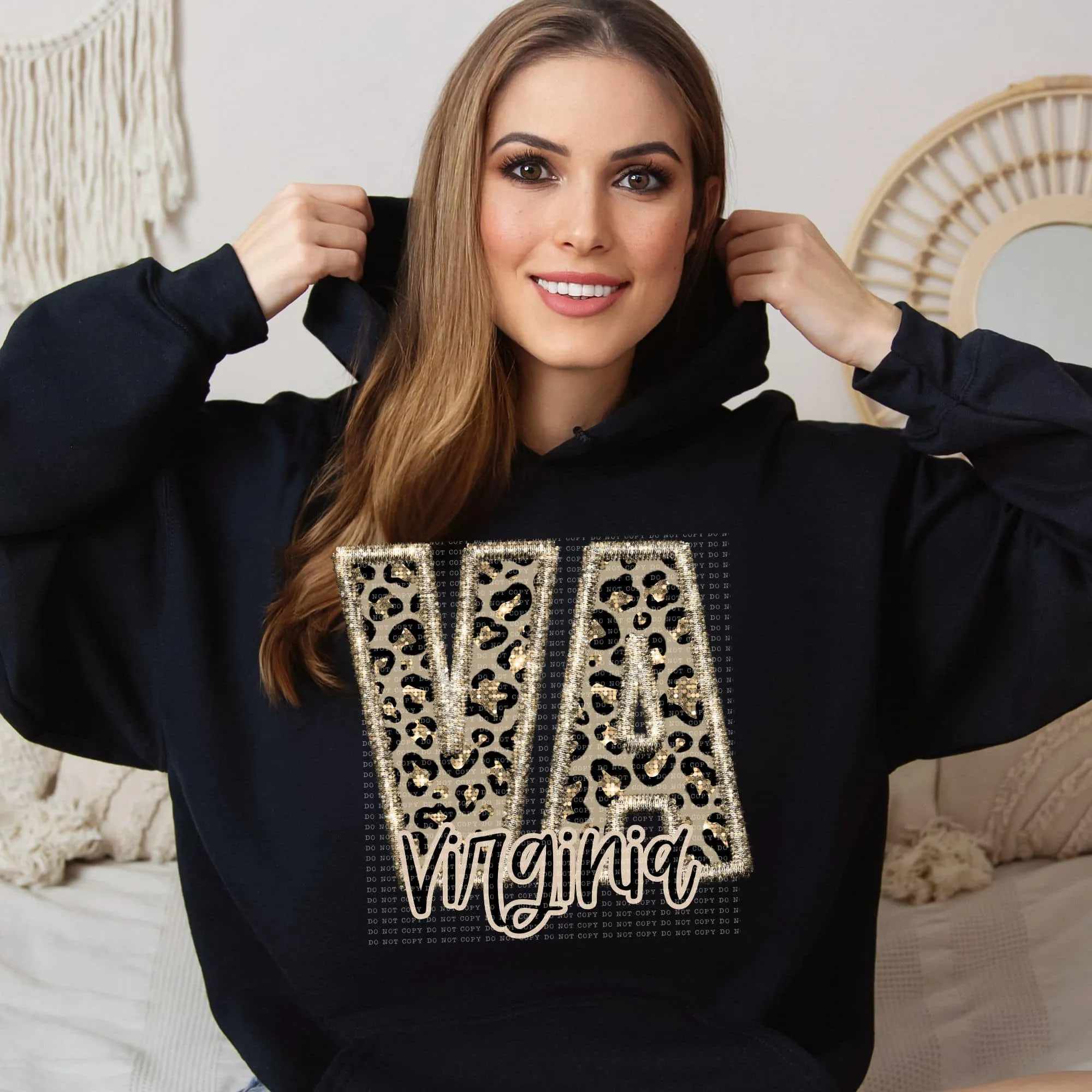 Faux Embroidered Cheetah North Dakota - Wyoming Hoodie by Crafty Casey's