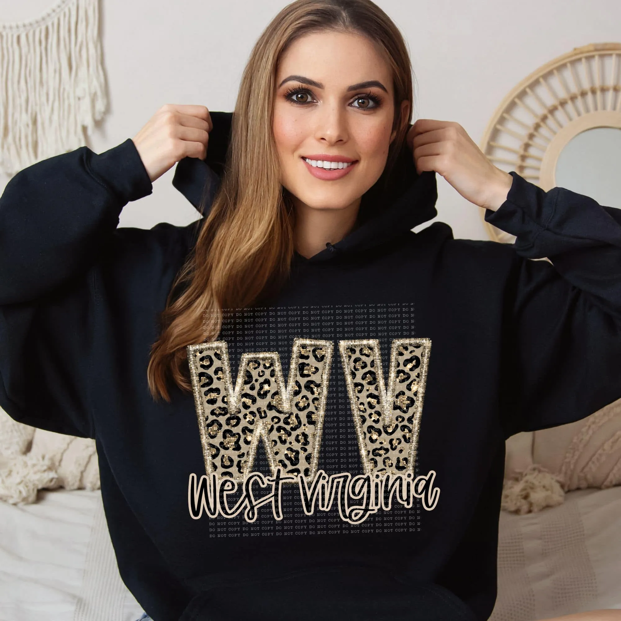Faux Embroidered Cheetah North Dakota - Wyoming Hoodie by Crafty Casey's