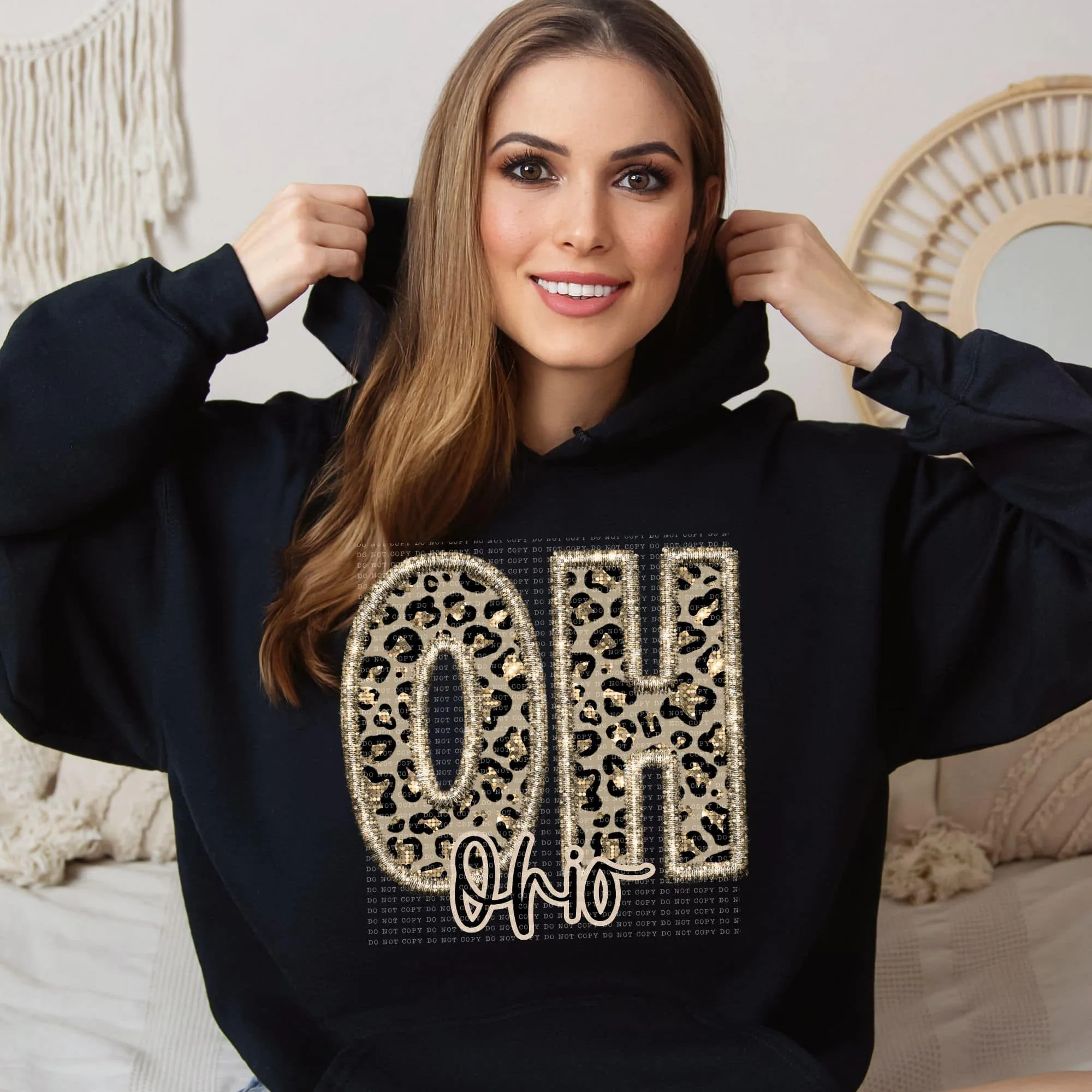 Faux Embroidered Cheetah North Dakota - Wyoming Hoodie by Crafty Casey's