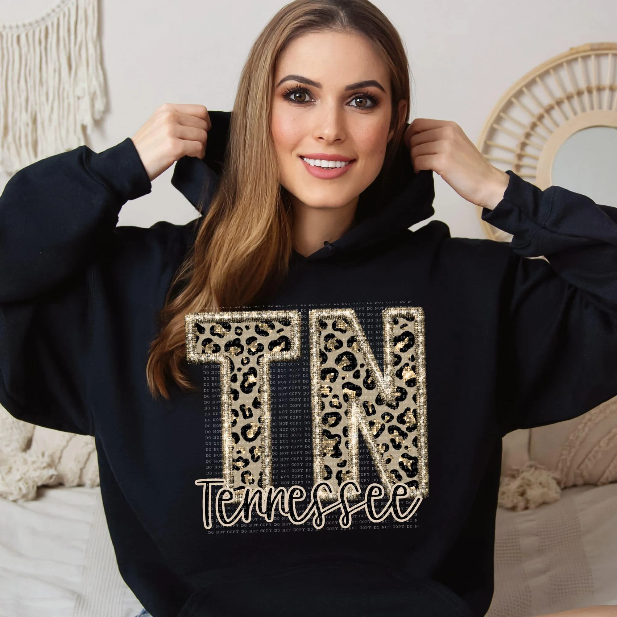 Faux Embroidered Cheetah North Dakota - Wyoming Hoodie by Crafty Casey's