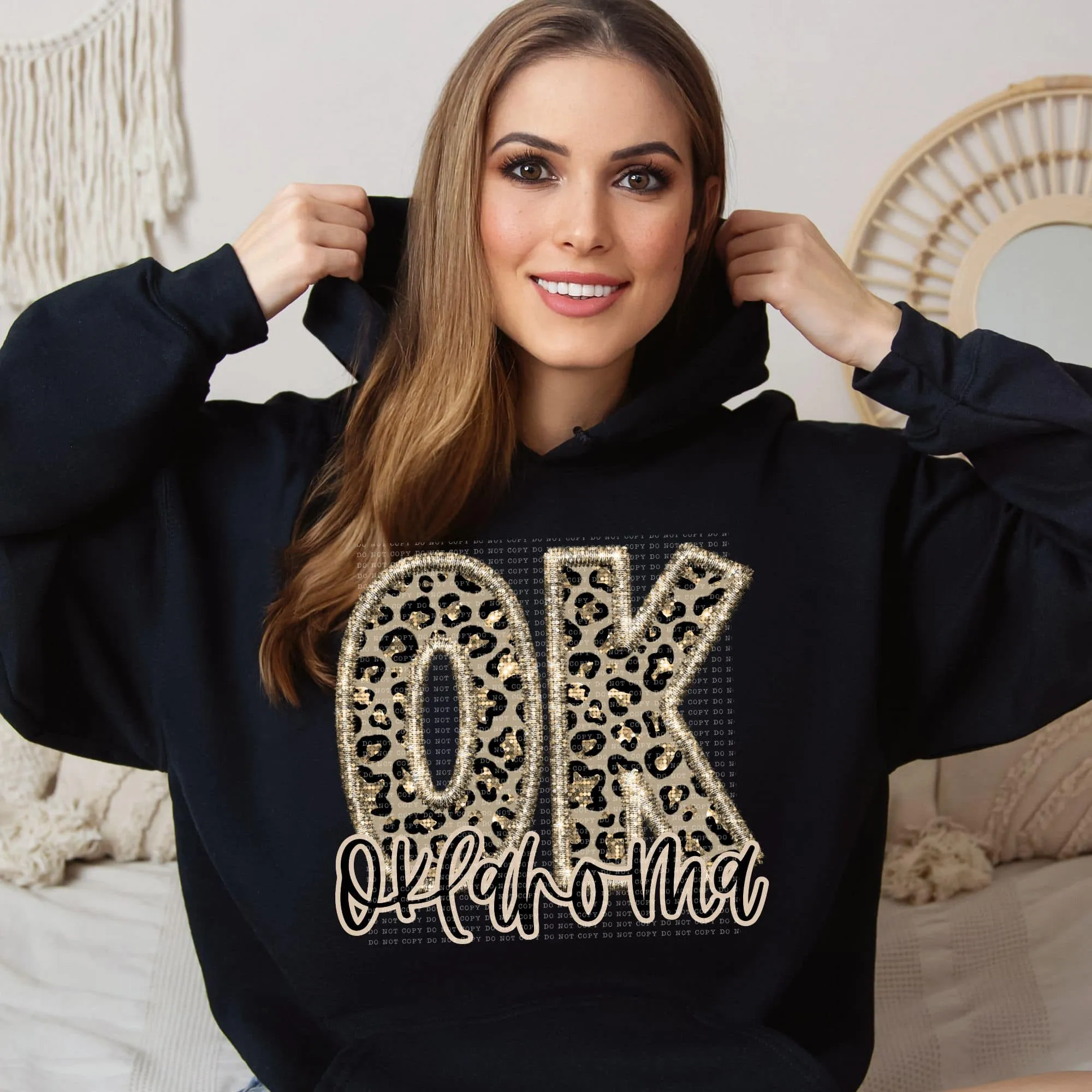 Faux Embroidered Cheetah North Dakota - Wyoming Hoodie by Crafty Casey's