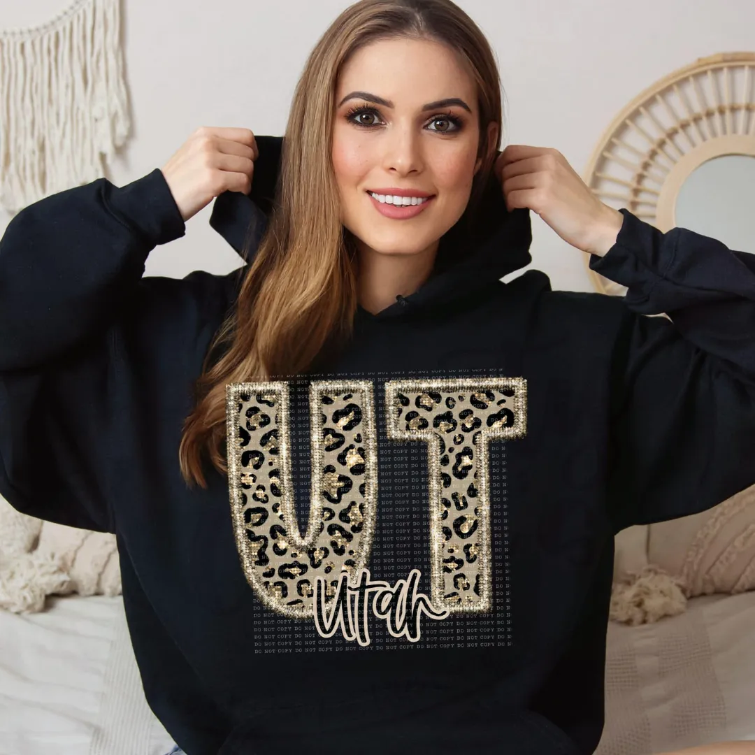 Faux Embroidered Cheetah North Dakota - Wyoming Hoodie by Crafty Casey's