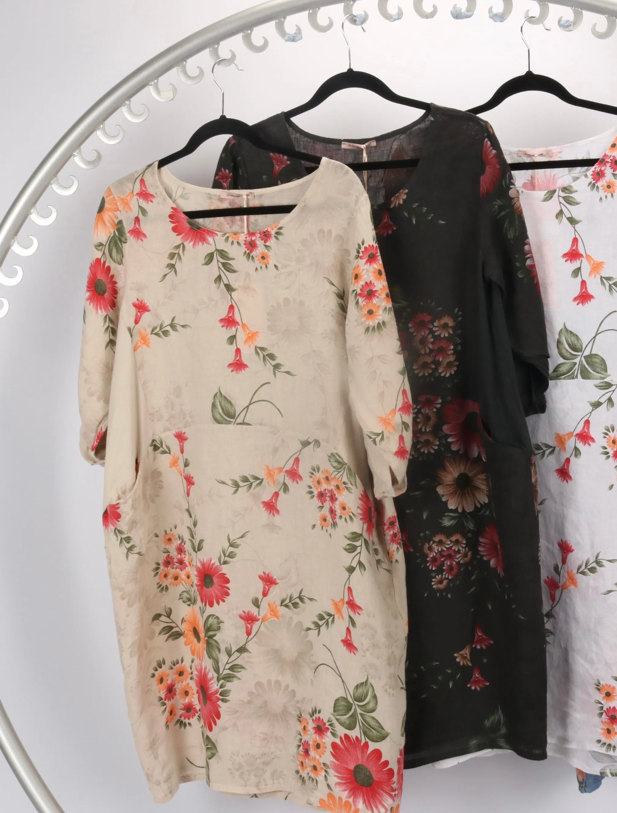Floral Linen Mid Length Dress