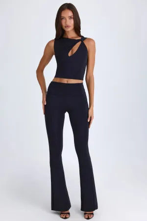 Foldover Flared Trousers in Black