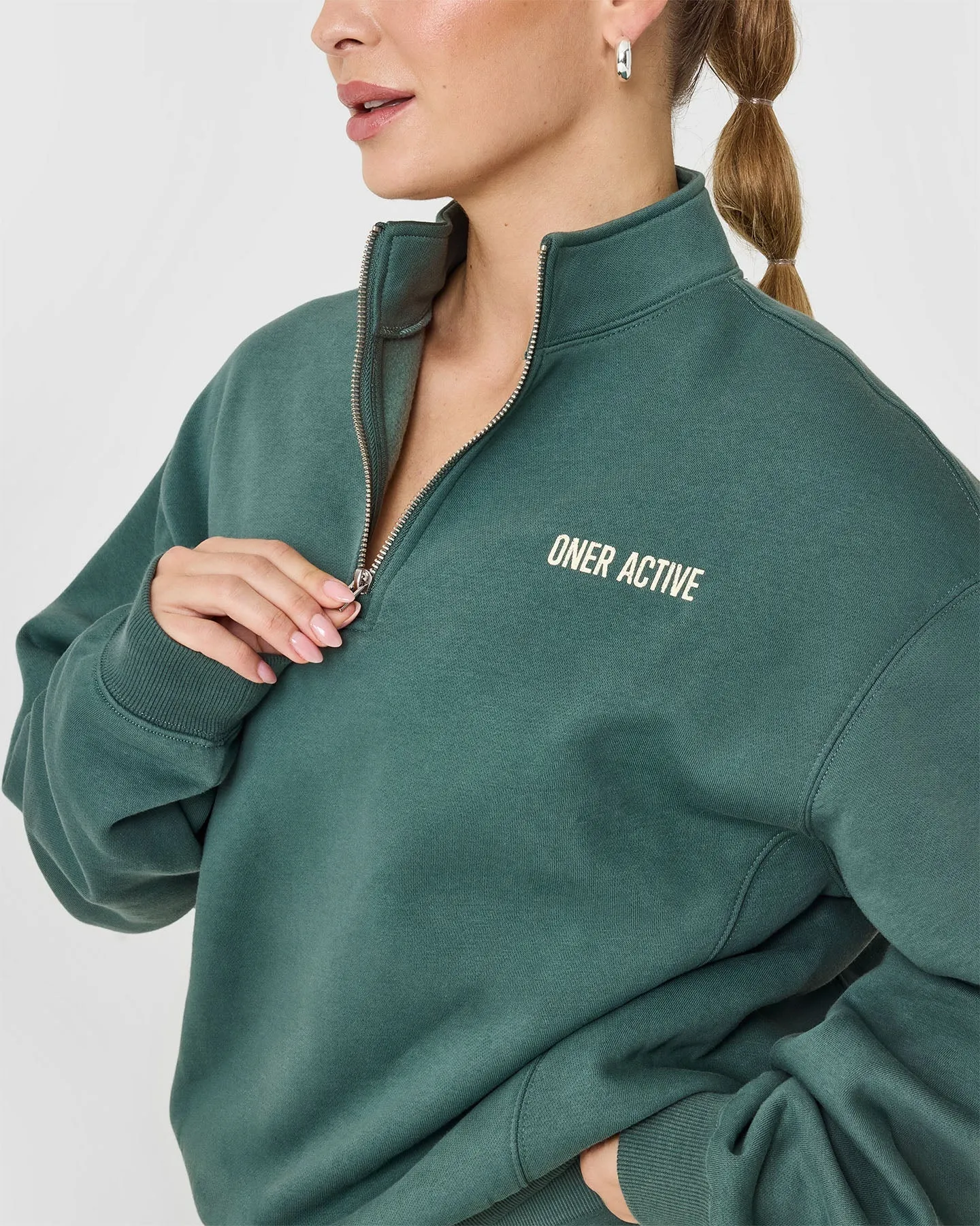 Foundations 1/4 Zip Sweatshirt With Printed Graphic | Iced Green
