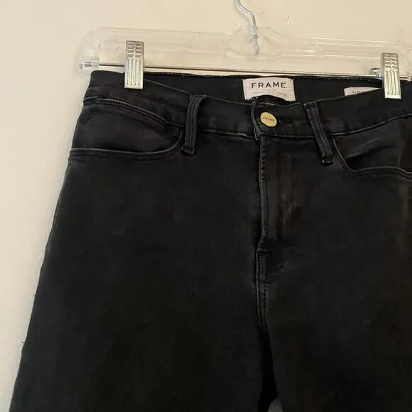 FRAME black raw ankle hem skinny jeans