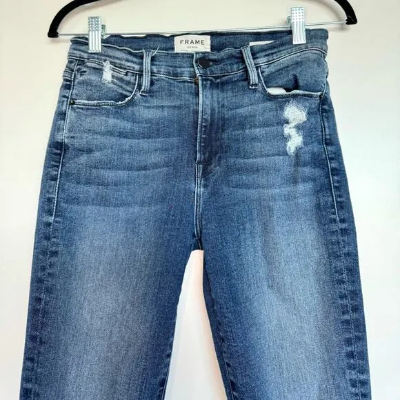 Frame Denim Le High Skinny Dark Wash Distressed Jeans Size 27