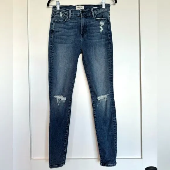 Frame Denim Le High Skinny Dark Wash Distressed Jeans Size 27