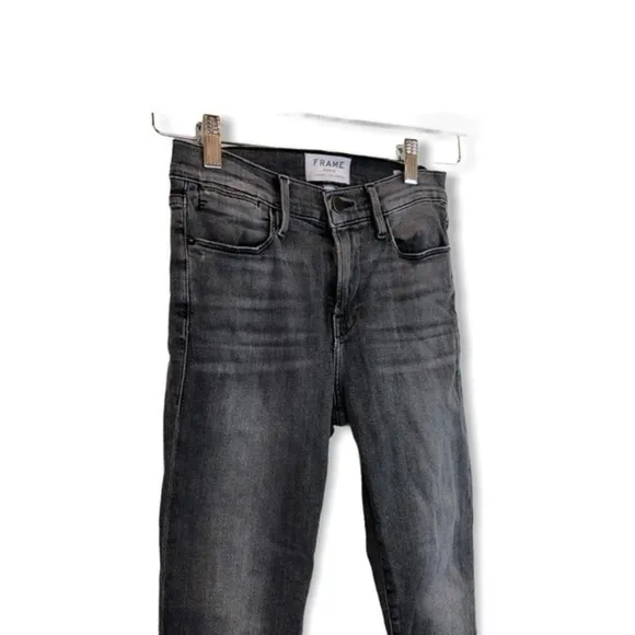 Frame Denim Le High Skinny Grey Fray Jeans