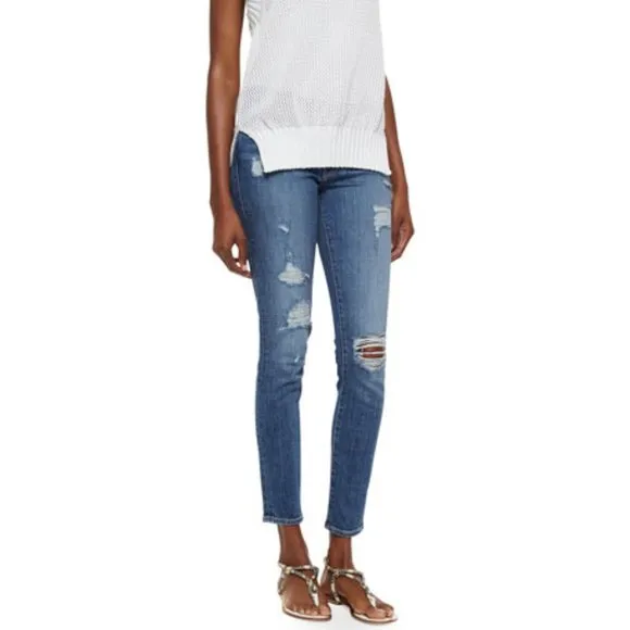 FRAME DENIM Le Skinny Jeanne distressed low rise skinny leg faded jeans