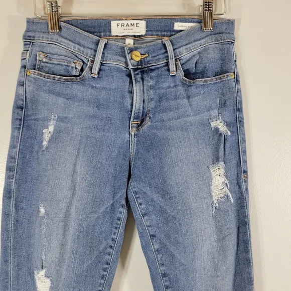 FRAME DENIM Le Skinny Jeanne distressed low rise skinny leg faded jeans