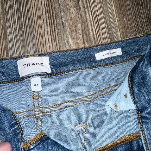 Frame Le High Straight Raw Edge Hem Jeans