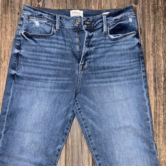 Frame Le High Straight Raw Edge Hem Jeans