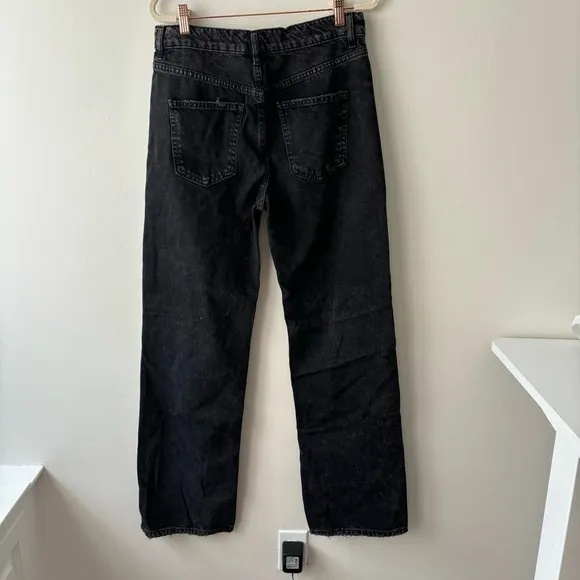 Free People We The Free High Rise Wide Straight Leg Jeans  Slit Hem Sz 28