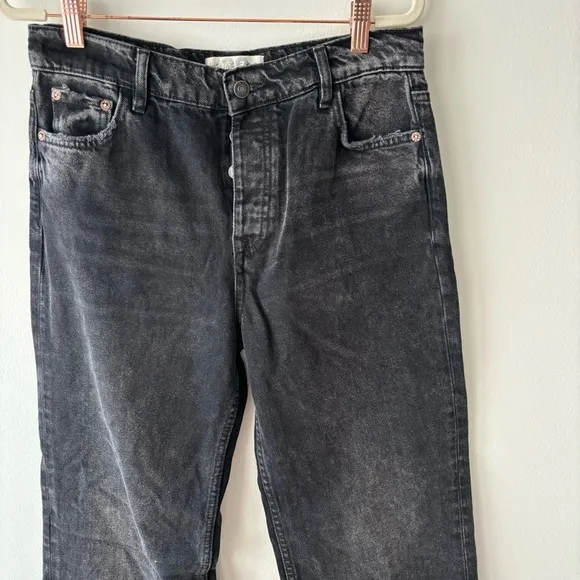 Free People We The Free High Rise Wide Straight Leg Jeans  Slit Hem Sz 28