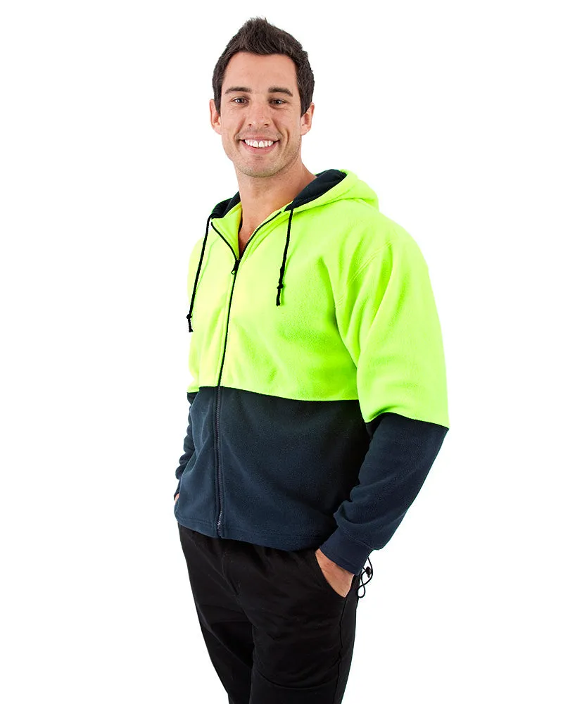 Full Zip Polar Fleece Hoodie - Yellow/Navy