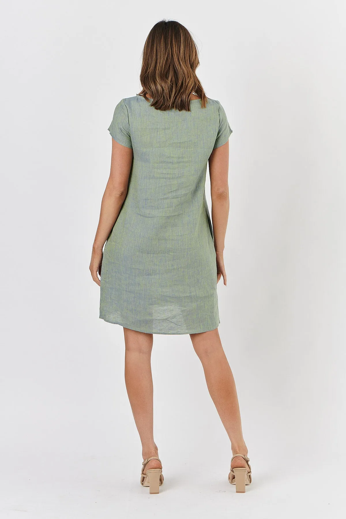 GA237 Linen Mini Shift Dress - Wakame