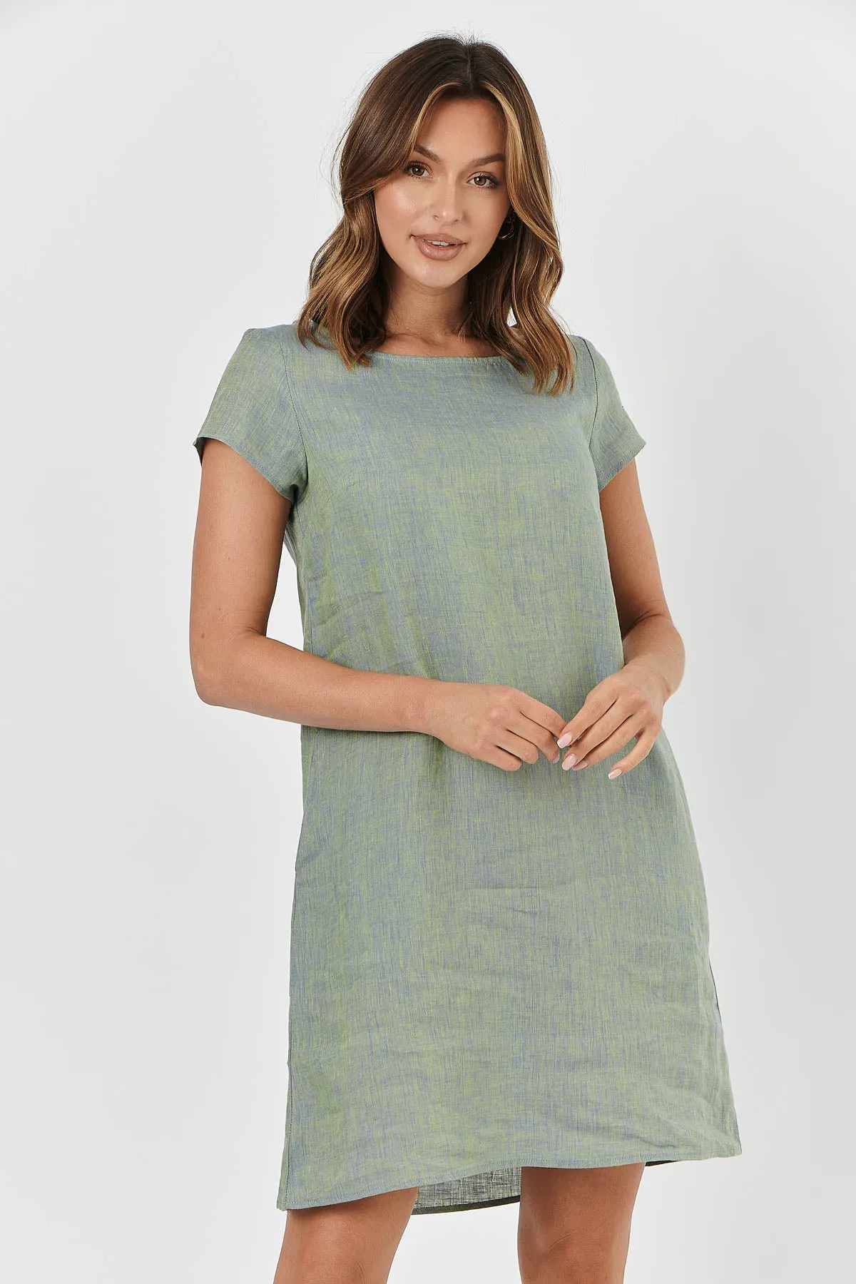 GA237 Linen Mini Shift Dress - Wakame