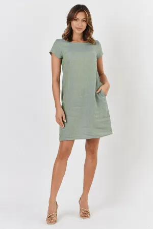 GA237 Linen Mini Shift Dress - Wakame