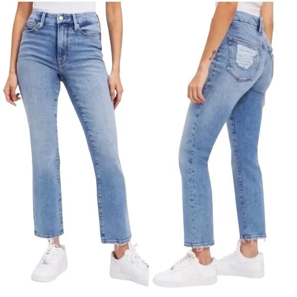 GOOD AMERICAN Good Curve Straight Jeans Distressed Hight Rise Size 8 / 29