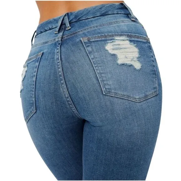 GOOD AMERICAN Good Curve Straight Jeans Distressed Hight Rise Size 8 / 29
