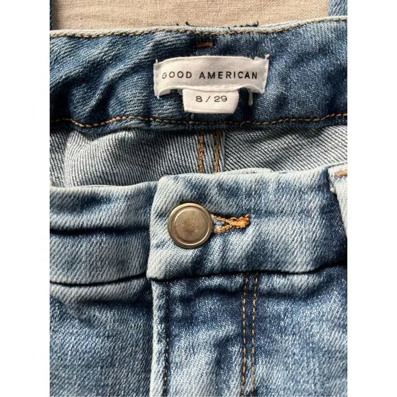 GOOD AMERICAN Good Curve Straight Jeans Distressed Hight Rise Size 8 / 29
