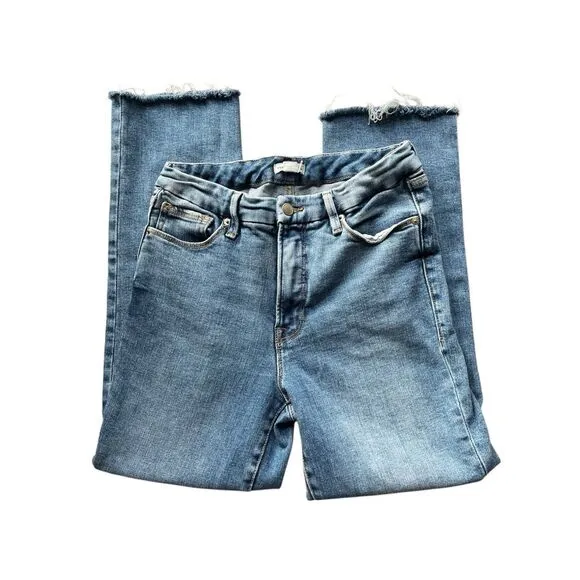 GOOD AMERICAN Good Curve Straight Jeans Distressed Hight Rise Size 8 / 29