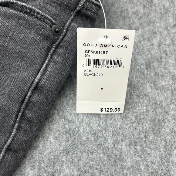 Good American Good Petite Skinny Jeans Women's Size 2 / 26 Black Denim NWT