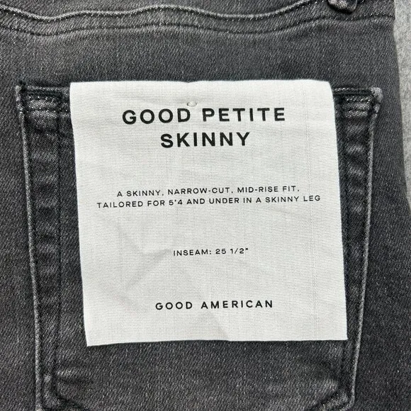 Good American Good Petite Skinny Jeans Women's Size 2 / 26 Black Denim NWT