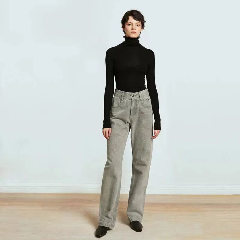 Gray Straight-Leg Jeans