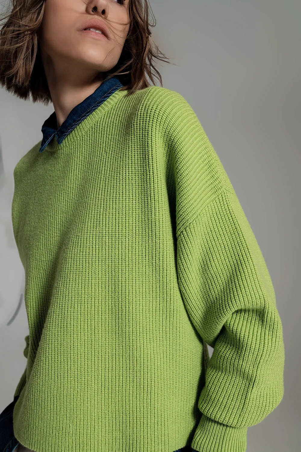 green chunky knitted relaxed Jumper