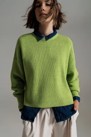 green chunky knitted relaxed Jumper