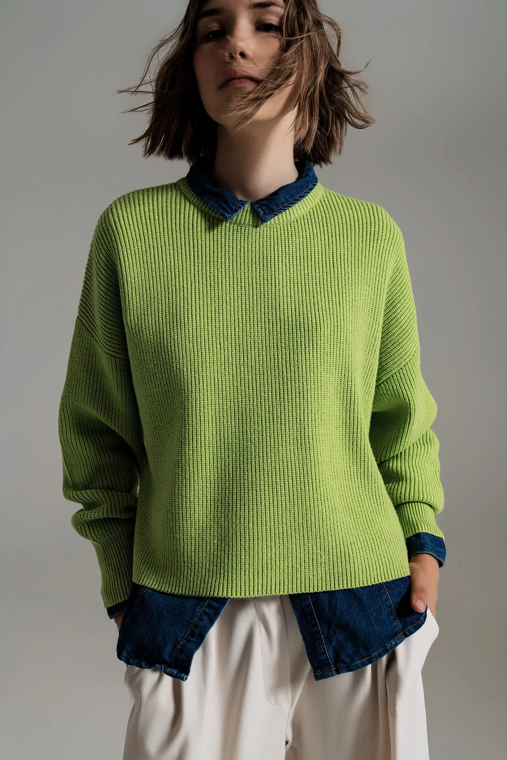 green chunky knitted relaxed Jumper