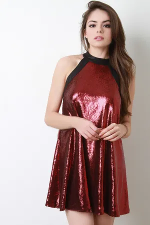 Halter Style Neckline Sequin Shift Dress