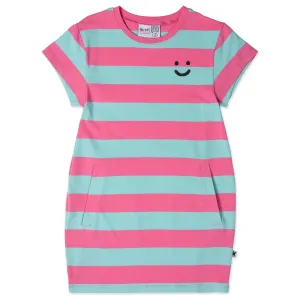 Happy Face Tee Dress- Candy/Teal