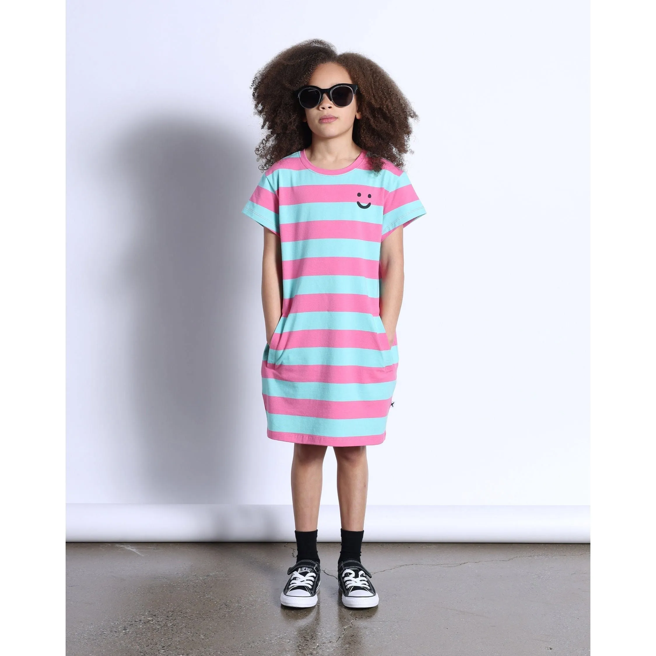Happy Face Tee Dress- Candy/Teal