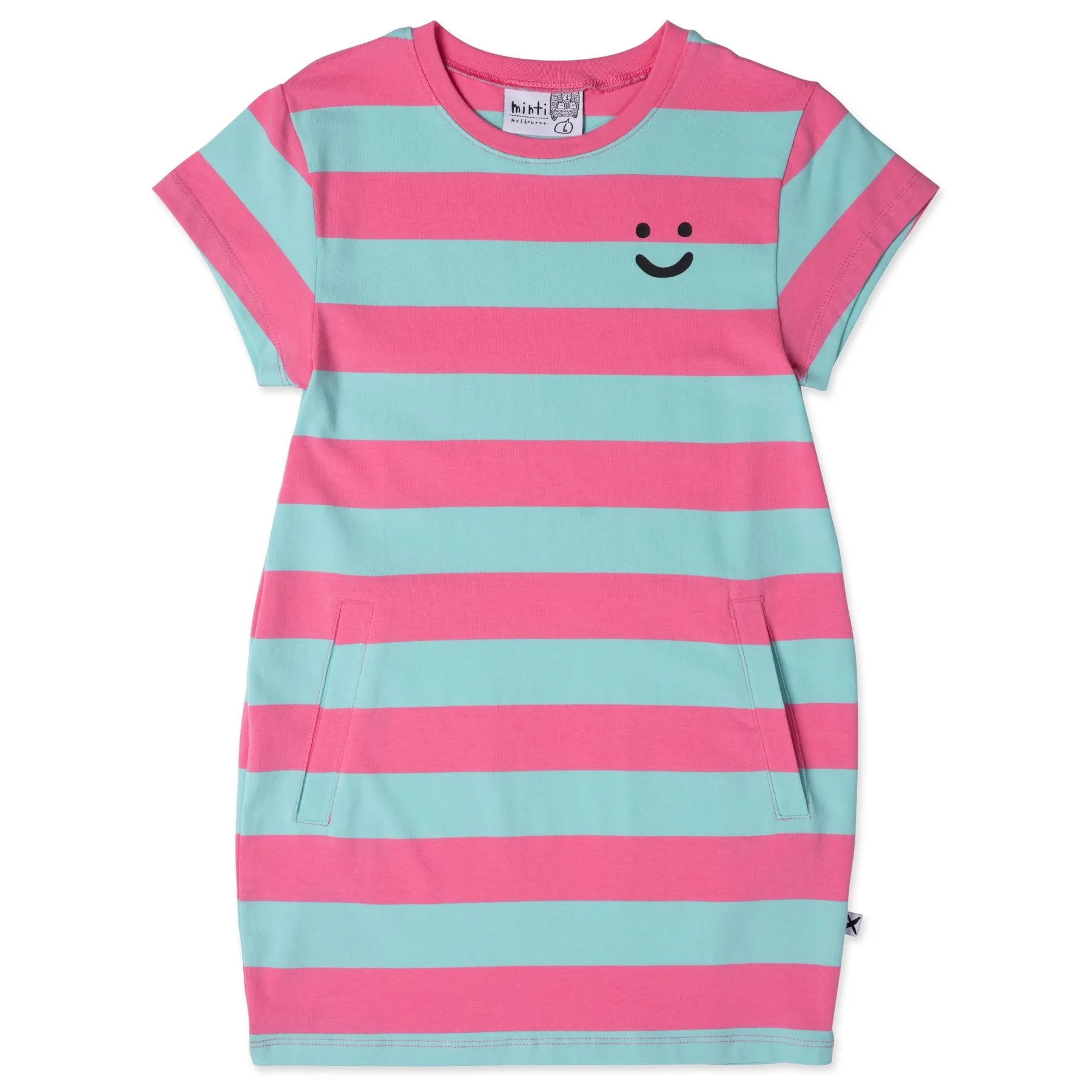 Happy Face Tee Dress- Candy/Teal
