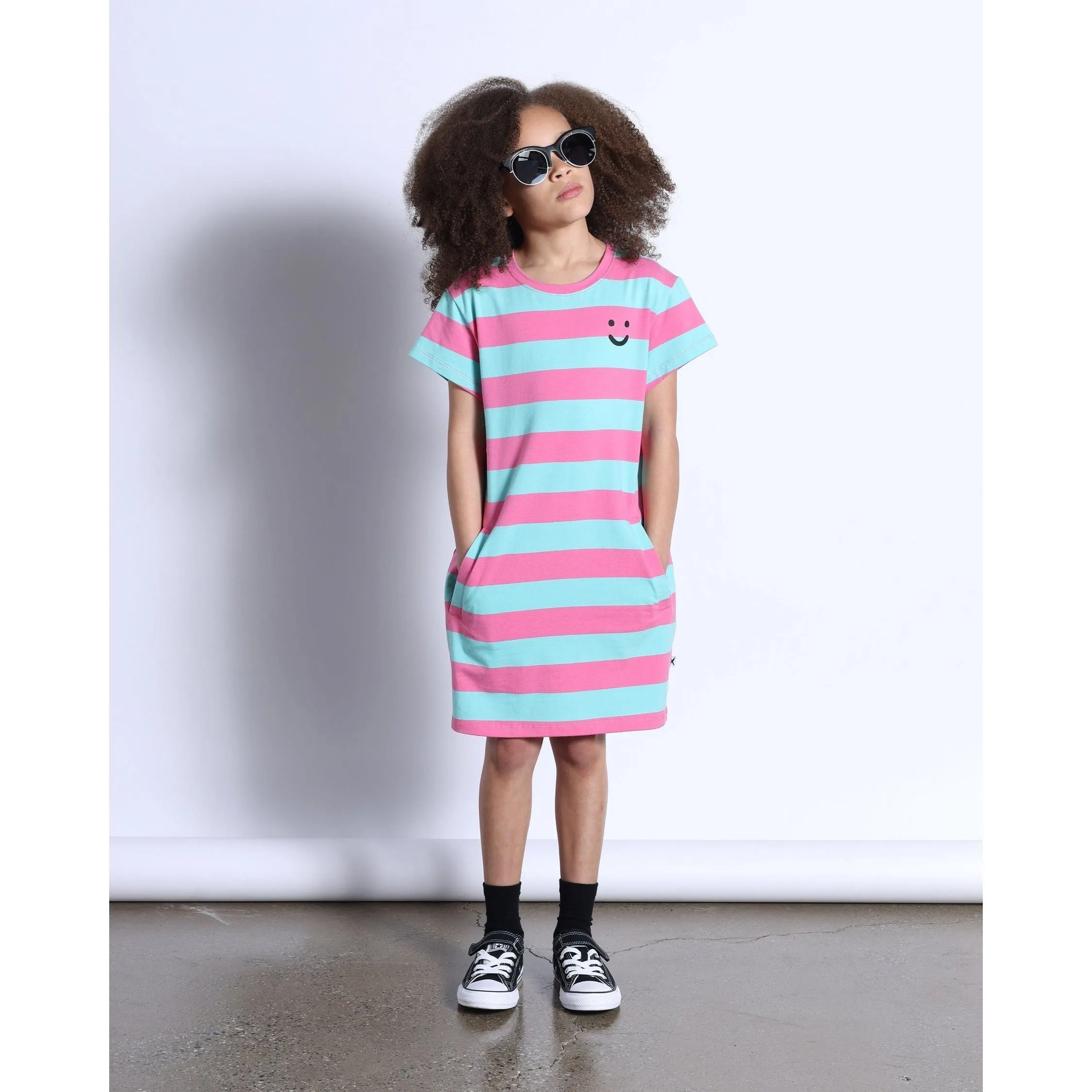 Happy Face Tee Dress- Candy/Teal