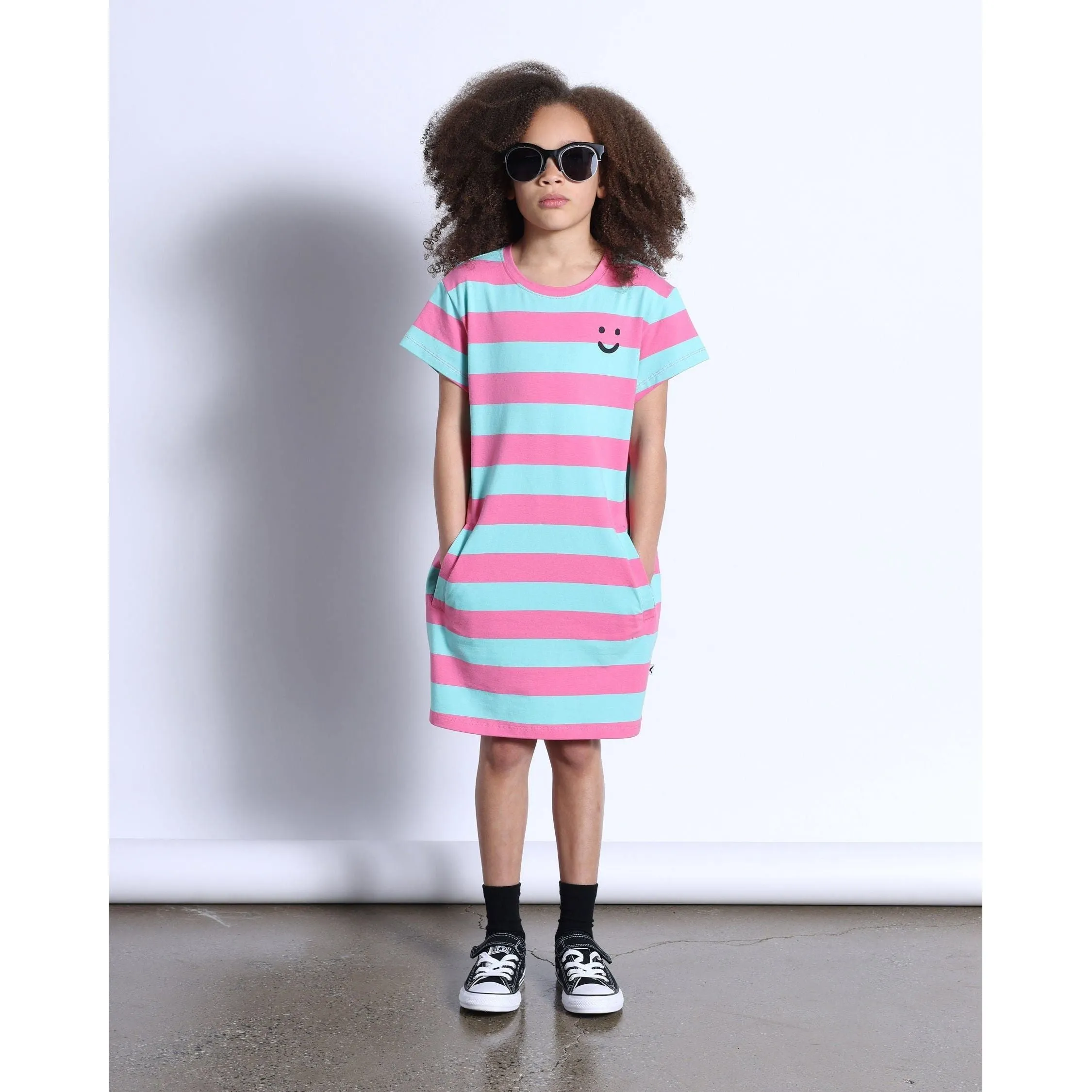 Happy Face Tee Dress- Candy/Teal
