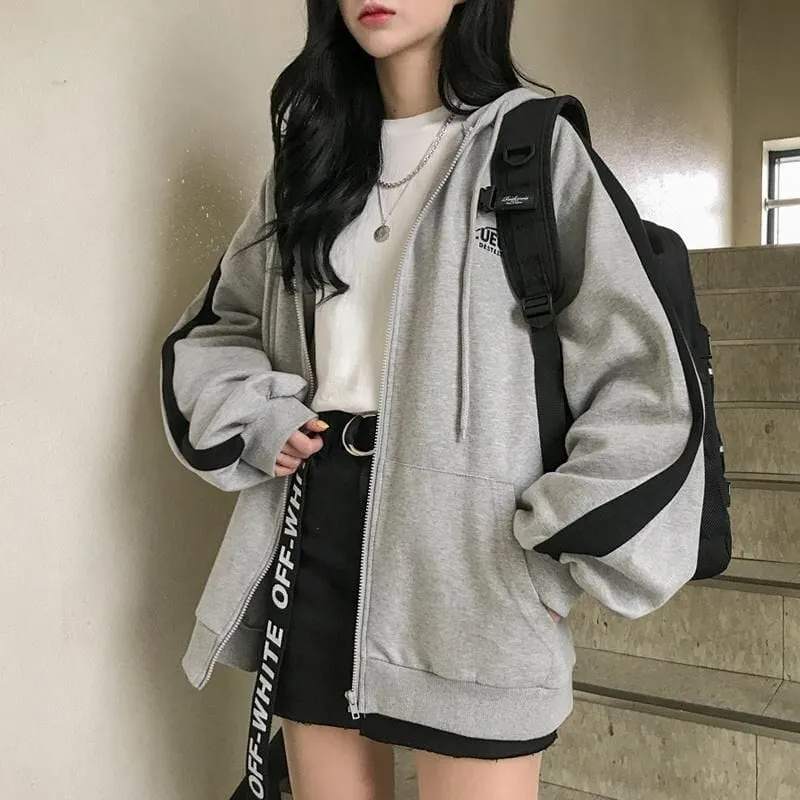 Harajuku Solid Color Zip Up Oversized Sweatshirts