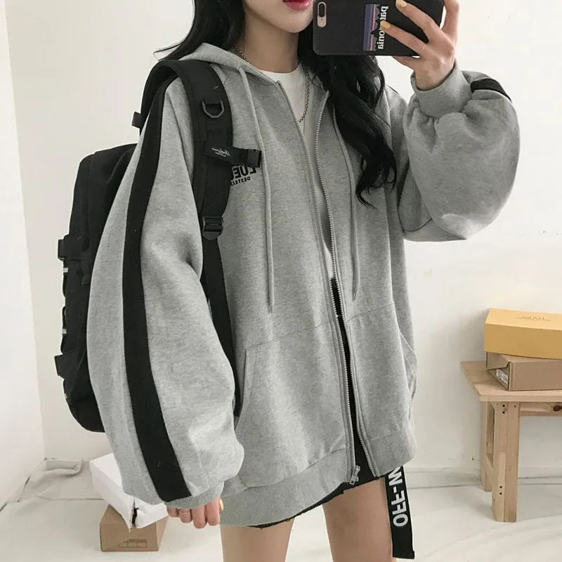 Harajuku Solid Color Zip Up Oversized Sweatshirts