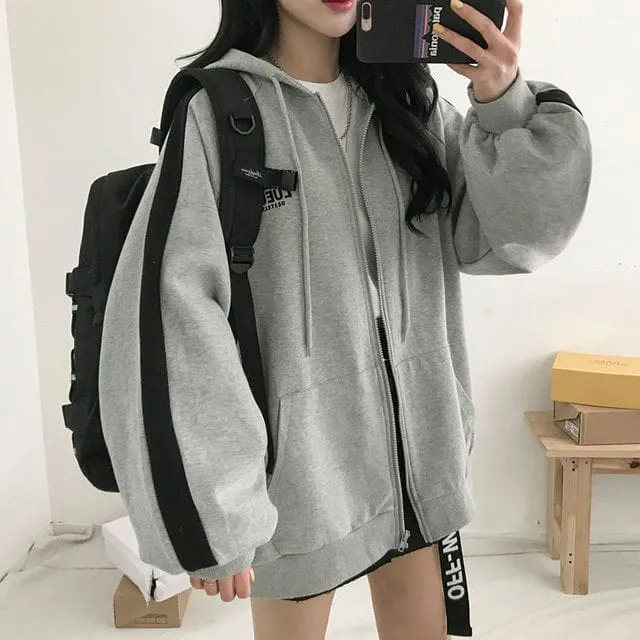 Harajuku Solid Color Zip Up Oversized Sweatshirts