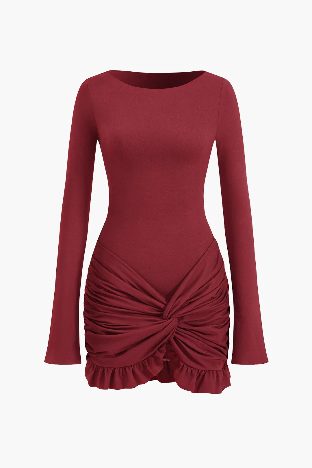 Heidi - Solid Ruffle Ruched Twist Design Woman's Dress