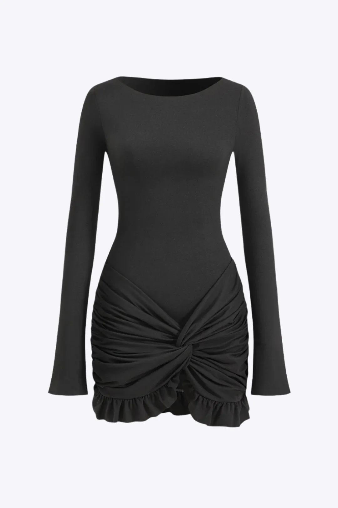 Heidi - Solid Ruffle Ruched Twist Design Woman's Dress