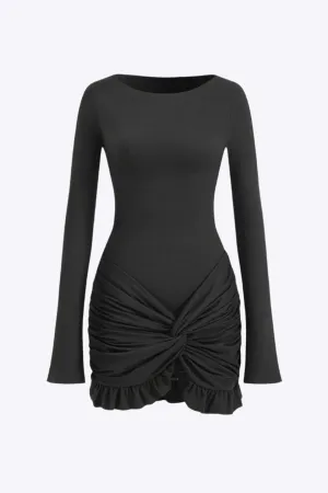 Heidi - Solid Ruffle Ruched Twist Design Woman's Dress