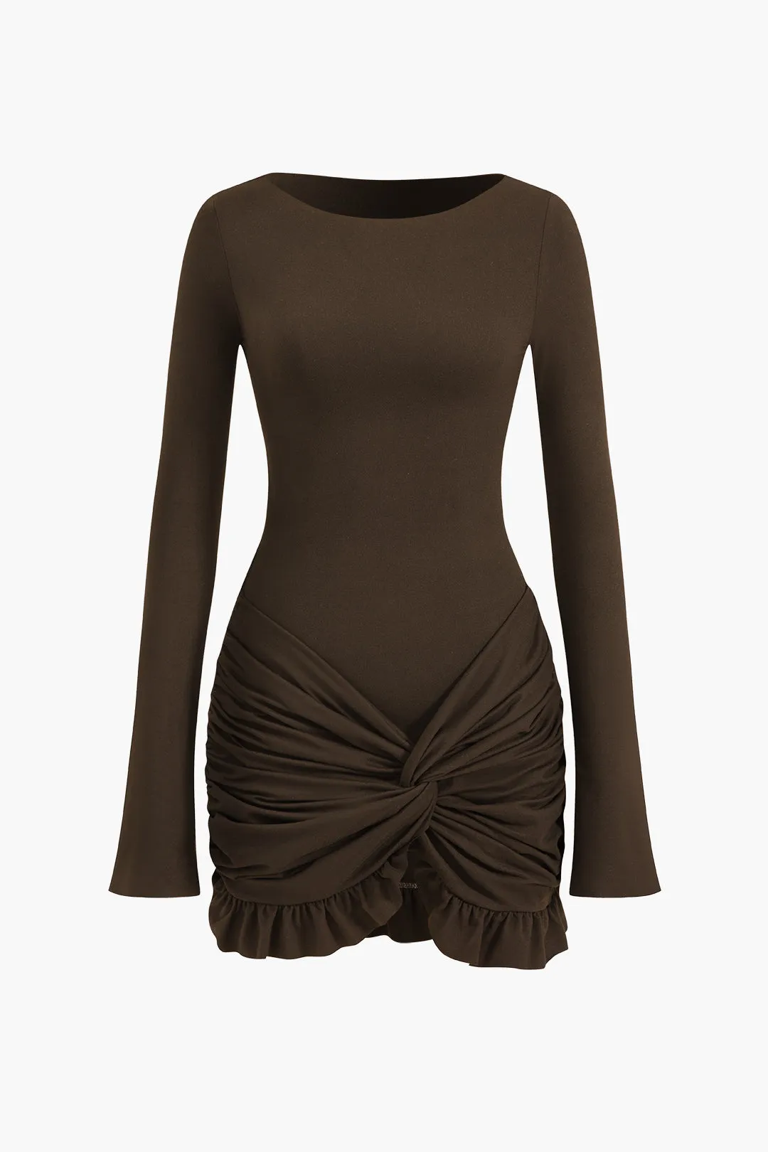 Heidi - Solid Ruffle Ruched Twist Design Woman's Dress