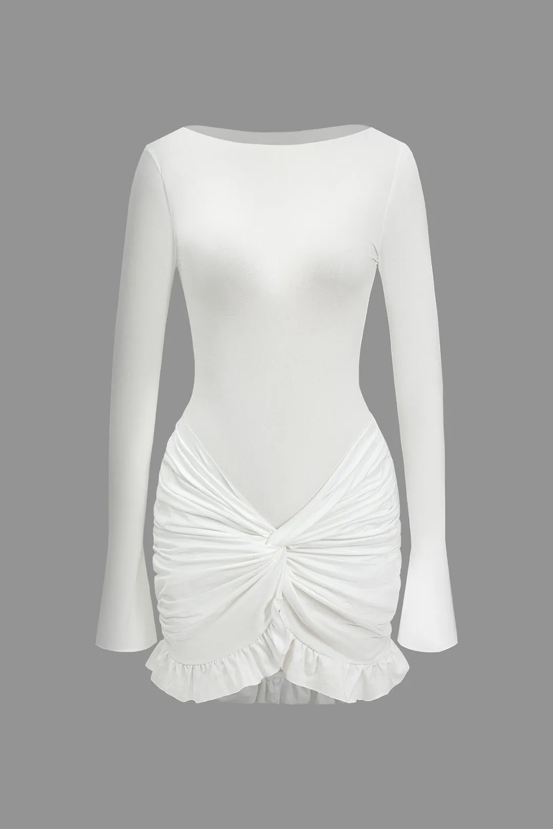 Heidi - Solid Ruffle Ruched Twist Design Woman's Dress